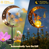 Popxstar Moon Fairy Solar Lights Outdoor Garden Decorations Crackle Glass Globe with Angel Pathway Stake Light Waterproof Lights for Path