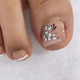 Popxstar 24PCS Cute Blue Butterfly False Toenails with Gold Foil Design Summer Style Girl Women Square Fake Toe Nails Full Cover Wearable