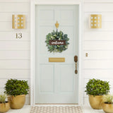 Popxstar spring decor Green Eucalyptus Wreath with Welcome Sign Artificial Eucalyptus Wreath Spring Summer Wreath with White Berries for Front Door