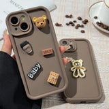 Popxstar Korean Cute Cartoon 3D Coffee Bear Phone Case For iPhone 11 Case iPhone 13 12 14 16 15 Pro Max XR XS 7 8 Plus SE 2020 Soft Cover