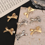 Popxstar Korean Sweet Cool Y2K Girls PU Bow Hairpin Fashion Design Korean Personality Silver Leather Hair Clip Female Hair Accessories