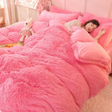 Popxstar Luxury Autumn Winter Warm Pink Bedding Set Plush Kawaii Mink Velvet Queen Duvet Cover Set with Sheets Single Double Bedding Sets