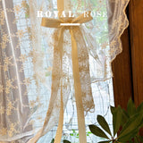 Popxstar room inspo ideas Lace Lifting Curtain with Ribbon Floral Beige ,Romantic Style For Kitchen Balcony Small Window ,Embroidery Window Screen Curtain