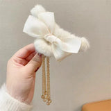 Popxstar cute winter outfits New Fashion Bow Tassel Pendant Hair Clips Korea Ponytail Plush Shark Claw Girls Fall and Winter Gift Hair Accessories