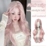 Popxstar Pink Wig for Women Long Wavy Cosplay Wigs Natural Soft Sweet Synthetic Wig for Daily Use School Life Lolita Wig Pink