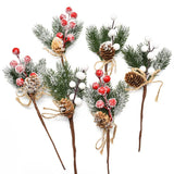 Popxstar 5Pcs Christmas Red Berry Articifial Flower Pine Cone Branch Christmas Tree Decorations Ornament Gift Packaging Home DIY Wreath