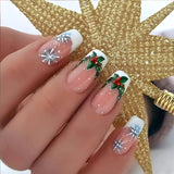 Popxstar 24pcs Christmas Wearable Press on Nails Red Fake Nails Detachable Short Square Nail Lovely False Nails Накладные Ногти Uñas 네일팁