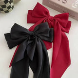 Popxstar Elegant Bow Ribbon Hair Clip Fashion Simple Solid Satin Spring Clip Hair Pin Retro Headband with Clips Girls Hair Accessories