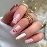 Popxstar 24pcs Christmas Wearable Press on Nails Red Fake Nails Detachable Short Square Nail Lovely False Nails Накладные Ногти Uñas 네일팁