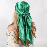 Popxstar Solid Colors Silk Scarf Women Satin Hair/Head Scarves Black White Army Green Brown Khaki Square 90*90cm Foulard Female Hijab