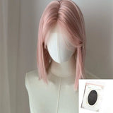 Popxstar Sweet Short Bob Wig for Women Lace Front Wigs Headband Summer Fresh Pink Blonde Short Hair Cosplay Pink Wig Lolita