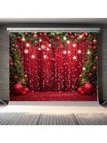 Popxstar Merry Christmas and Happy New Year Photo Background - Red Snowflakes and Christmas Ball Theme, Suitable for Family Gatherings