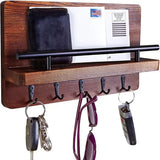 Popxstar Wooden Wall Key Holder, Decorative Key and Mail Holder with Shelf Has Large Key Hooks for Bags, Coats, Umbrella