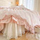 Popxstar 100% Cotton Romantic French Princess Wedding Bedding Set Lace Ruffles Duvet Cover Lace Bed Sheet Bed Skirt Bedspread Pillowcases