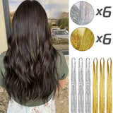 Popxstar Tinsel Hair Extension 12pcs Glitter Sparkling Shinny Fairy Hair Accessories for Women and Girls for Christmas New Year Halloween