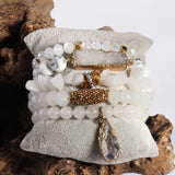 Popxstar Fashion Designer Gemstone Crystal Glass Beaded Bracelet Sets Druzy Charm 5pc Stack Bracelet Bracelets Set For Women Jewelry Gift