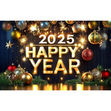 Popxstar 2025 Happy New Year Backdrops for Christmas Photography Decor Background Fireworks Celebrate Party Family Poster Photo Studio