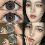 Popxstar 2PCS Color Contact Lenses with Myopia Degree -0.00 to-8.00 Gray Eye  Korea Lens Makeup Beauty Pupils