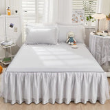 Popxstar 1pcs Princess Bed Skirt Ruffled Lace Bed Skirt Non-slip Mattress Cover Solid Color Bedsheet Protector Bedspread No Pillowcase