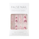 Popxstar 24Pcs Press On Nails Long Stiletto False Nails With Glue Pink Butterfly Cloud Rhinestones Design Acrylic Fake Nail Detachable