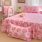 Popxstar 1PC Pink Leopard Print Bed Cover Bed Mattress Lace Bed Skirt Single Ful Queen King Size Bedsheets Skirts (Pillowcase Need Order)