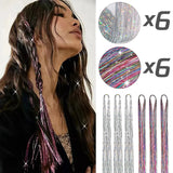 Popxstar Tinsel Hair Extension 12pcs Glitter Sparkling Shinny Fairy Hair Accessories for Women and Girls for Christmas New Year Halloween