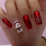 Popxstar 24pcs Christmas Wearable Press on Nails Red Fake Nails Detachable Short Square Nail Lovely False Nails Накладные Ногти Uñas 네일팁