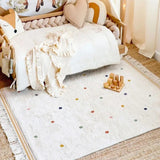 Popxstar Cute Round Rectangular Living Room Carpets Spot Pattern Bedroom Carpet White Tassel Children's Room Rugs Non-slip Study Rug 양탄자