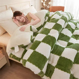 Popxstar Checkerboard Super Thick Warm Winter Blankets Soft Artificial Lamb Cashmere Weighted Blanket Fluffy Warmth Duvet Comforter Quilt