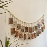 Popxstar Hanging Photo Display with Clips, Boho Wooden Bead Garland Wall Hanging for Bedroom Living Room Dorm Party Decor Teen Girl Gifts