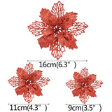 Popxstar 10Pcs 9-16cm Artificial Christmas Flowers Xmas Tree Decoration Glitter Red Poinsettia Flowers For Home Navidad New Year Ornament