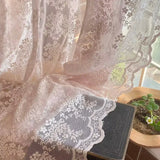 Popxstar Flower Pink Sheer Curtain French Romantic Jacquard Living Room Window Curtains Lace Macrame Tulle Curtain For Bedroom Room