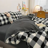 Popxstar Japan Style Plaid Queen Size Duvet Cover Set with Sheets High Quality Skin Friendly Bedding Set King Single Double Bedding Sets