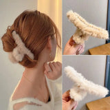 Popxstar 13CM Woman Extra Large Coat hanger Design Plush Hair Claw Barrettes Girl Senior Hair Clips Autumn and Winter Hair Accessories