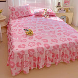 Popxstar 1PC Pink Leopard Print Bed Cover Bed Mattress Lace Bed Skirt Single Ful Queen King Size Bedsheets Skirts (Pillowcase Need Order)