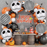 Popxstar 12 Pcs Halloween Foil Balloons Skull Black White Striped Balloons Skeletons Halloween Paty Masquerade Themed Party Decorations