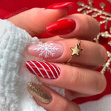 Popxstar 24pcs French Wearable Press on Nails Christmas Almond Fake Nails Detachable Nail Flower False Nails Накладные Ногти Postizas 네일팁