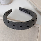 Popxstar Autumn Winter Retro Black-Gray Headband Bow Heart Sponge Hair Band for Woman Girls Temperament Hair Hoop Female Hair Accessories