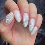 Popxstar 24Pcs White Aurora Almond False Nails Simple with French Design Wearable False Nails Glitter Full Cover Press on Nails Tips Art