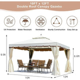 Popxstar 10' X 12' Outdoor Canopy Gazebo, Double Roof Patios Gazebos Steel Frame with Netting and Shade Curtains, Outdoor Patio Gazebo