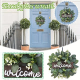 Popxstar spring decor Green Eucalyptus Wreath with Welcome Sign Artificial Eucalyptus Wreath Spring Summer Wreath with White Berries for Front Door