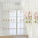 Luxury Pink Peony Embroidery Tulle Curtain For Living Room Bedroom American Pastoral Flower White Sheer Voile Drapes Custom