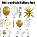 Popxstar 121Pcs White and Gold Balloons Garland Arch Kit with Starburst Foil Balloons for Wedding Anniversary Birthday Party Decorations