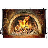 Popxstar Fireplace Fire Flame Background Winter Brick Wall firewood  Christmas  Backdrop Decoration Customize Photography Studio Props