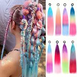 Colorful Hair Extensions Ombre Braid Ponytail Blend Hair Tinsel with Hair Tie Crazy Hair Day Accessories For Women Girls