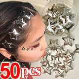 Popxstar 2/50Pcs Y2K Silver Star Hair Clips for Girls Filigree Star Metal Snap Clip Hairpins Barrettes Hair Jewelry Nickle Free Bobby Pin