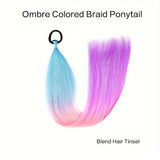 Popxstar Colorful Hair Extensions Ombre Braid Ponytail Blend Hair Tinsel with Hair Tie Crazy Hair Day Accessories For Women Girls