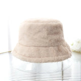 Popxstar Women Winter Outdoor Vacation Lady Panama Thickened Soft Warm Fishing Cap Faux Fur Rabbit Bucket Hat