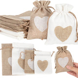 10Pcs Natural Linen Burlap Bag Heart Jute Drawstring Candy Gifts Packaging Bags For Wedding Birthday Party Decor Jewelry Pouches