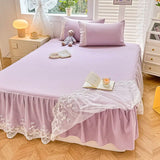 Popxstar shabby chic 1PCS Pink Elegant Princess Bed Skirt Non-slip Mattress Cover Ruffled Lace Solid Color Bedsheet Protector Bedspread No Pillowcase